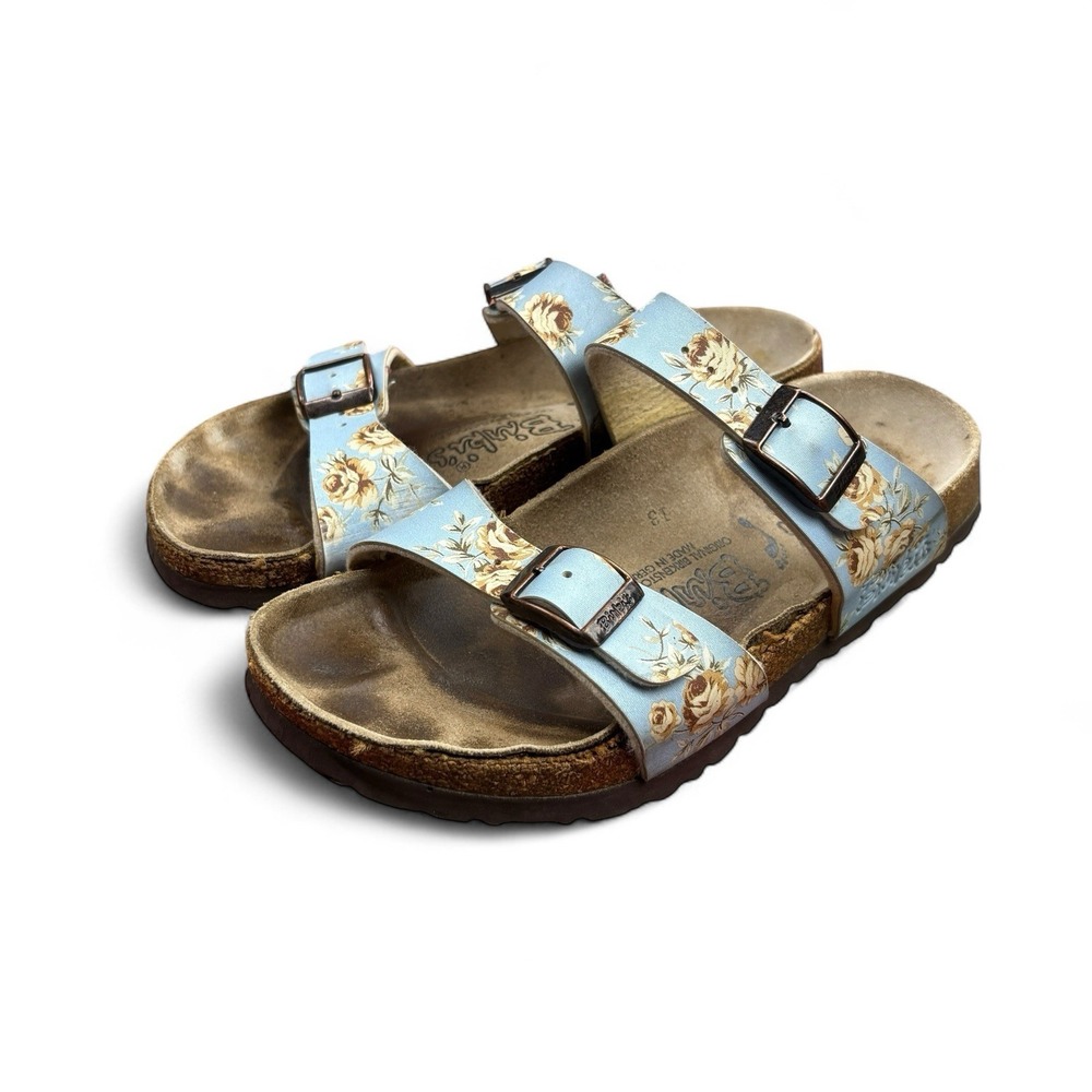 Birkenstock Arizona Sandals Women's US 5 EU 36 Blue Floral Leather Strappy